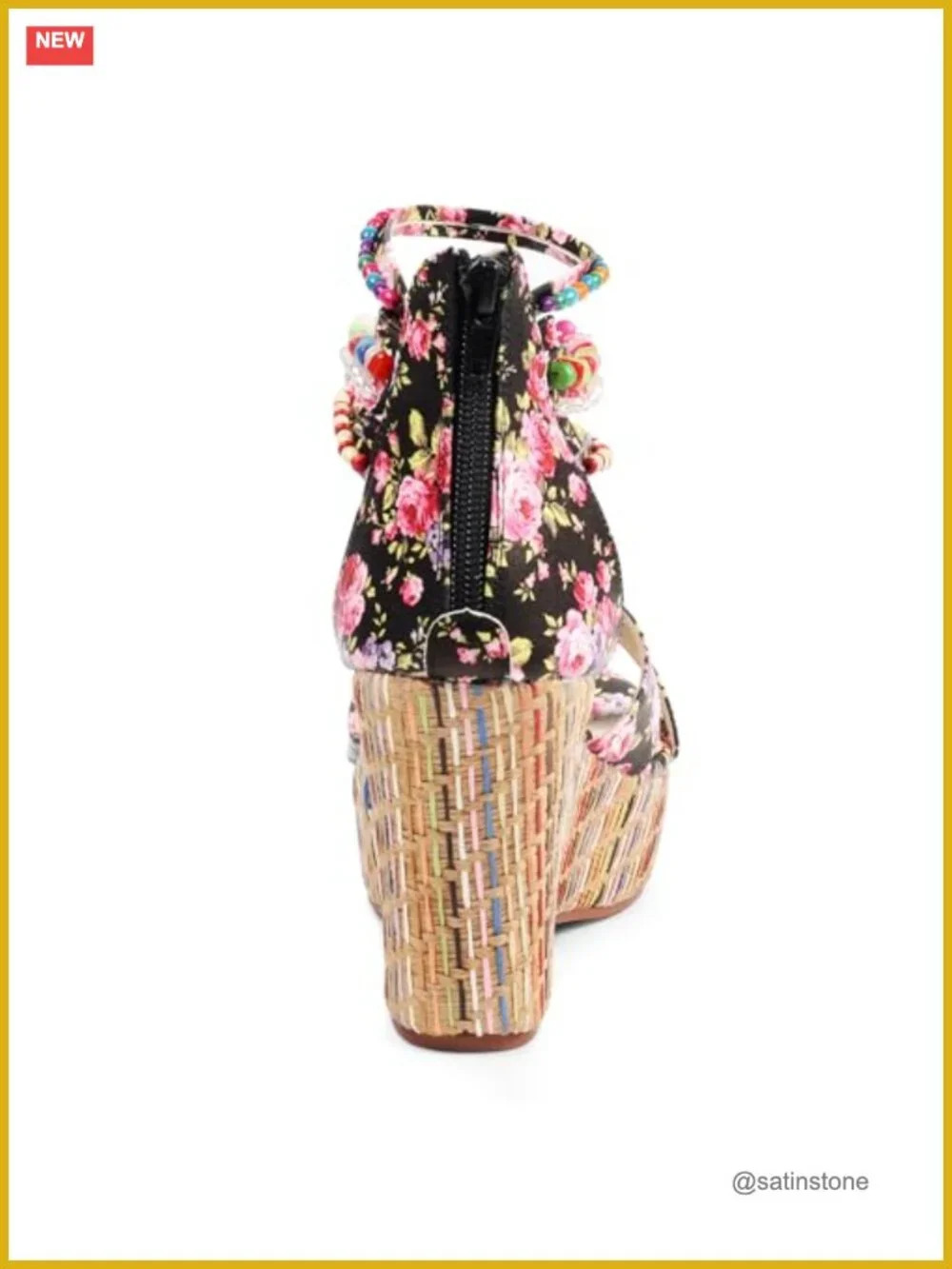 Wedge Sandals with Pearls Across Top Platform High Heels Back Zipper Open Toe
